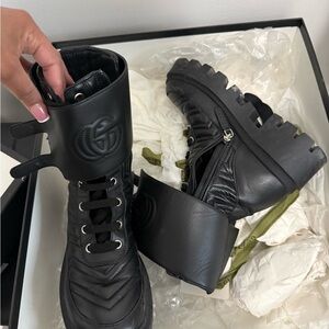 Gucci Black Leather Combat Boots